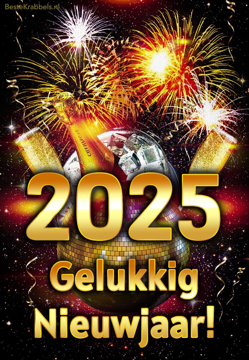 Vuurwerk, champagne en 'Gelukkig Nieuwjaar 2025' vieren het nieuwe jaar