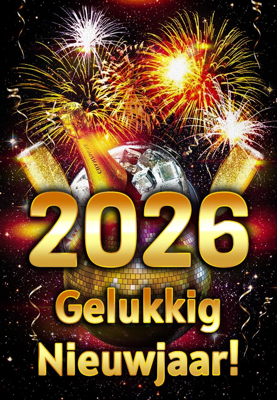 Vuurwerk, champagne en 'Gelukkig Nieuwjaar 2026' vieren het nieuwe jaar